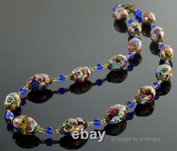 Vtg Art Deco Murano Venetian Millefiori Aventurine Glass Bead Necklace