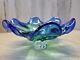 Vtg Art Glass Pedestal Footed Blue Green Large Bowl Center Piece MCM Murano Styl