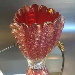 Vtg Barovier Toso Murano Cordonato Bubbles Pink Iridescent Glass Vase Venini St