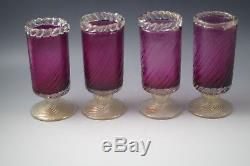 Vtg Barovier & Toso Murano Glass Set Of 4 Goblets Amethyst And Gold