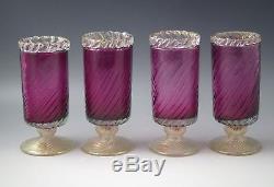 Vtg Barovier & Toso Murano Glass Set Of 4 Goblets Amethyst And Gold