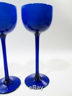 Vtg CARLO MORETTI Murano MIDCENTURY Saphire BLUE Cobalt 4 Tall Wine GOBLETS
