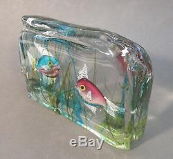 Vtg CENEDESE Italian Murano Art Glass FISH AQUARIUM BLOCK Sculpture Paperweight