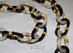 Vtg Chanel Archimede Seguso Murano Art Glass Black & Gray Link Chain Necklace