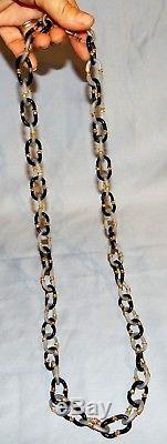 Vtg Chanel Archimede Seguso Murano Art Glass Black & Gray Link Chain Necklace