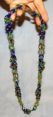 Vtg Chanel Archimede Seguso Murano Art Glass Green & Blue Link Chain Necklace