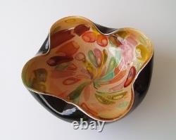 Vtg Dino Martens Murano Tutti Frutti Black Cased Art Glass Bowl Argento 9W MCM