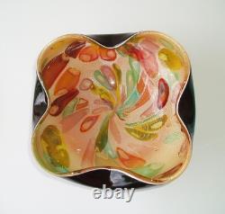 Vtg Dino Martens Murano Tutti Frutti Black Cased Art Glass Bowl Argento 9W MCM