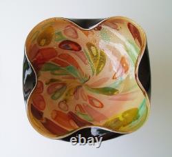 Vtg Dino Martens Murano Tutti Frutti Black Cased Art Glass Bowl Argento 9W MCM
