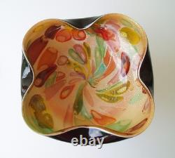 Vtg Dino Martens Murano Tutti Frutti Black Cased Art Glass Bowl Argento 9W MCM