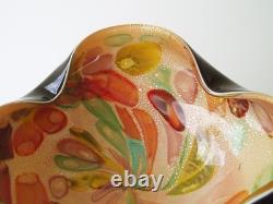 Vtg Dino Martens Murano Tutti Frutti Black Cased Art Glass Bowl Argento 9W MCM