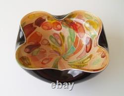 Vtg Dino Martens Murano Tutti Frutti Black Cased Art Glass Bowl Argento 9W MCM