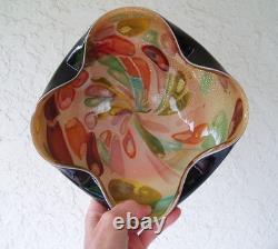 Vtg Dino Martens Murano Tutti Frutti Black Cased Art Glass Bowl Argento 9W MCM