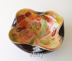 Vtg Dino Martens Murano Tutti Frutti Black Cased Art Glass Bowl Argento 9W MCM