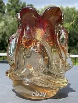 Vtg Hand Blown Murano Thick Twisted Swirl Glass Vase