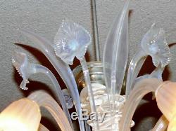 Vtg Italian Venetian Murano Glass Calla Lily Chandelier 6 Arms Opalescent Italy