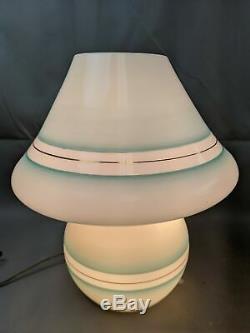 Vtg Large 15 Mid Century Modern Murano Green Stripe Mushroom Glass Table Lamp