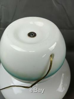 Vtg Large 15 Mid Century Modern Murano Green Stripe Mushroom Glass Table Lamp