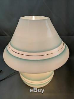 Vtg Large 15 Mid Century Modern Murano Green Stripe Mushroom Glass Table Lamp