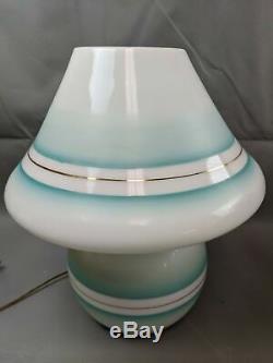 Vtg Large 15 Mid Century Modern Murano Green Stripe Mushroom Glass Table Lamp