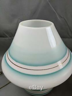 Vtg Large 15 Mid Century Modern Murano Green Stripe Mushroom Glass Table Lamp