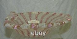 Vtg Large Murano Italy Pink Latticino Ribbon Aventurine 11 3/4 Art Glass Bowl