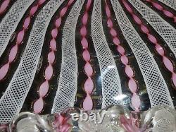 Vtg Large Murano Italy Pink Latticino Ribbon Aventurine 11 3/4 Art Glass Bowl