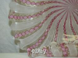 Vtg Large Murano Italy Pink Latticino Ribbon Aventurine 11 3/4 Art Glass Bowl