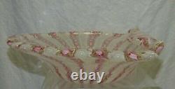 Vtg Large Murano Italy Pink Latticino Ribbon Aventurine 11 3/4 Art Glass Bowl