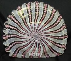 Vtg Large Murano Italy Pink Latticino Ribbon Aventurine 11 3/4 Art Glass Bowl