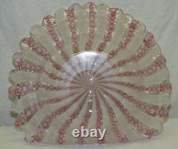 Vtg Large Murano Italy Pink Latticino Ribbon Aventurine 11 3/4 Art Glass Bowl