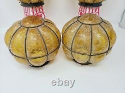 Vtg Lot 4 Shades Lamp Murano Caged Crackle Glass Hanging Light Chandelier Superb