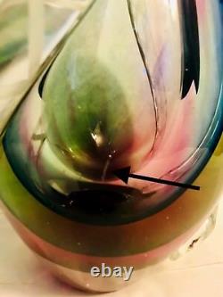 Vtg MCM Murano Art Glass Vase WithLatticino Tendrils Flavio Poli 10.5 7.3 Lbs