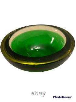Vtg MURANO Art Glass Green SOMMERSO BOWL Or Ashtray, Sliced Top, 1960's