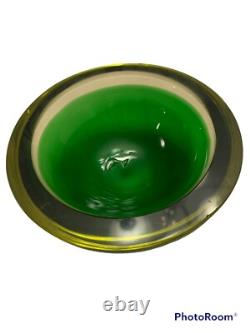 Vtg MURANO Art Glass Green SOMMERSO BOWL Or Ashtray, Sliced Top, 1960's