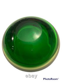 Vtg MURANO Art Glass Green SOMMERSO BOWL Or Ashtray, Sliced Top, 1960's
