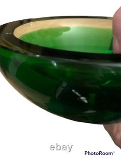 Vtg MURANO Art Glass Green SOMMERSO BOWL Or Ashtray, Sliced Top, 1960's