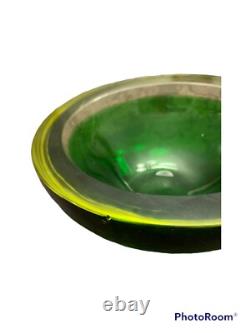 Vtg MURANO Art Glass Green SOMMERSO BOWL Or Ashtray, Sliced Top, 1960's