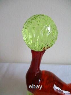 Vtg MURANO Dog POODLE Figurine RED & YELLOW Vaseline ART GLASS Figurine MCM Huge