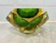 Vtg MURANO Faceted Green Amber Diamond Geometric SOMMERSO Art Glass Trinket Bowl
