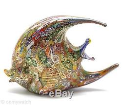 Vtg MURANO GAMBARO+POGGi Angel Fish MILLEFIORI ArT GLaSs Italy 24k GOLD EVC