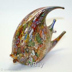 Vtg MURANO GAMBARO+POGGi Angel Fish MILLEFIORI ArT GLaSs Italy 24k GOLD EVC