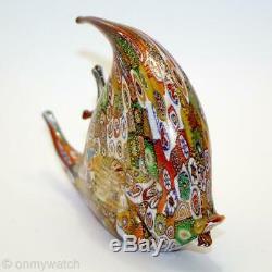 Vtg MURANO GAMBARO+POGGi Angel Fish MILLEFIORI ArT GLaSs Italy 24k GOLD EVC