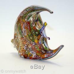 Vtg MURANO GAMBARO+POGGi Angel Fish MILLEFIORI ArT GLaSs Italy 24k GOLD EVC