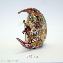 Vtg MURANO GAMBARO+POGGi Angel Fish MILLEFIORI ArT GLaSs Italy 24k GOLD EVC