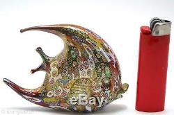 Vtg MURANO GAMBARO+POGGi Angel Fish MILLEFIORI ArT GLaSs Italy 24k GOLD EVC