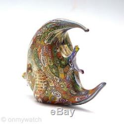 Vtg MURANO GAMBARO+POGGi Angel Fish MILLEFIORI ArT GLaSs Italy 24k GOLD EVC