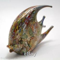 Vtg MURANO GAMBARO+POGGi Angel Fish MILLEFIORI ArT GLaSs Italy 24k GOLD EVC