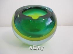 Vtg MURANO Glass Ashtray Art Mid Century Modern Barbini Seguso Green Orb LABEL