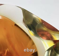 Vtg Mandruzzato Murano Art Glass Amber Sommerso Faceted Dish MCM